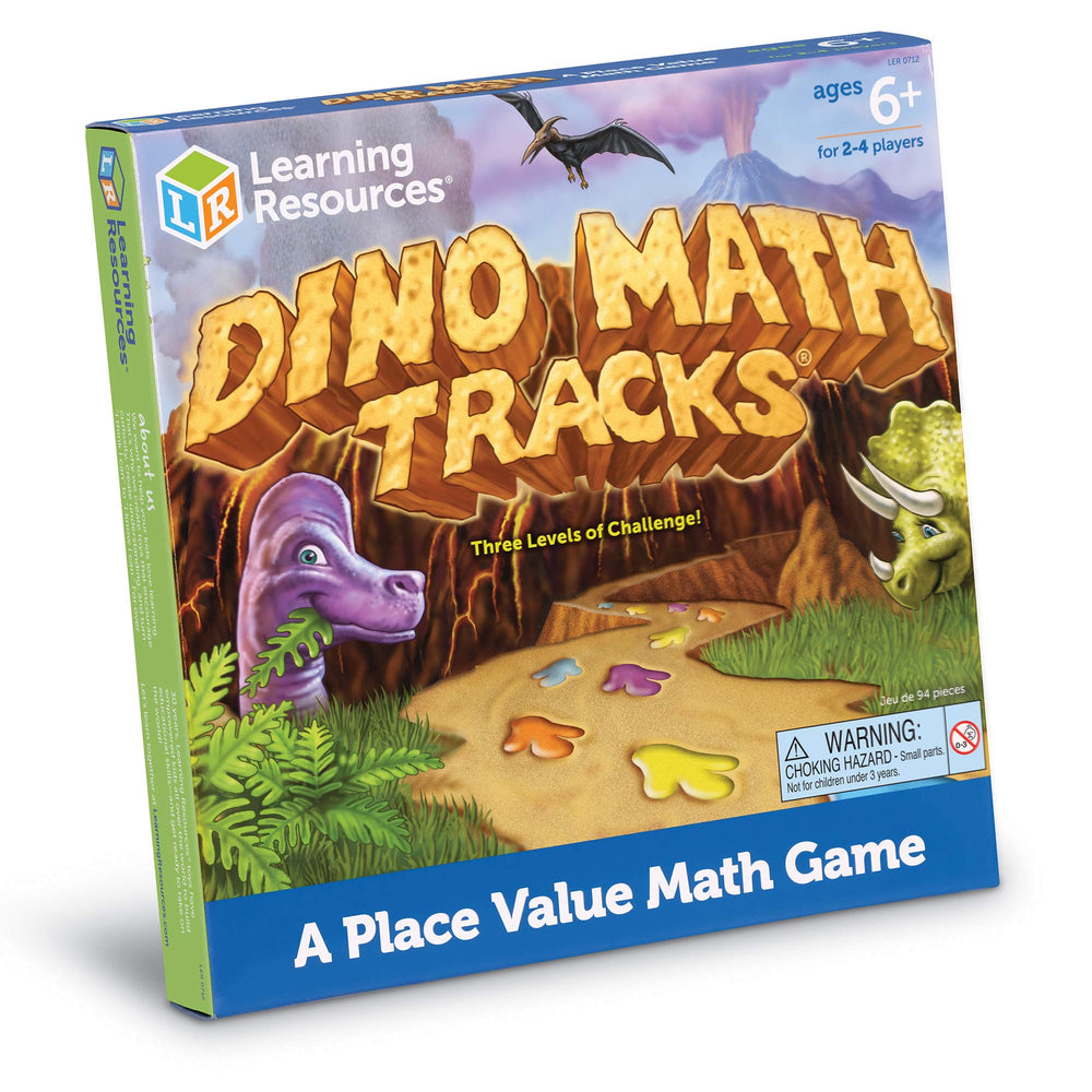 Learning Resources Dino Math Tracks packaging – kid-friendly box for gifting.