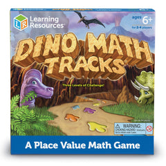 Learning Resources Dino Math Tracks dice – colorful tools to form four-digit numbers.