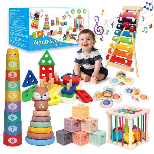 LearnToy 7-in-1 stackable blocks boost fine motor skills and spatial awareness.
