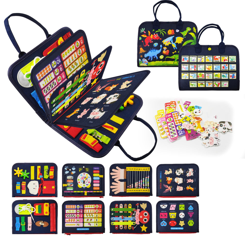 LearnToy Montessori Busy Board zipper page for on-the-go fine motor practice