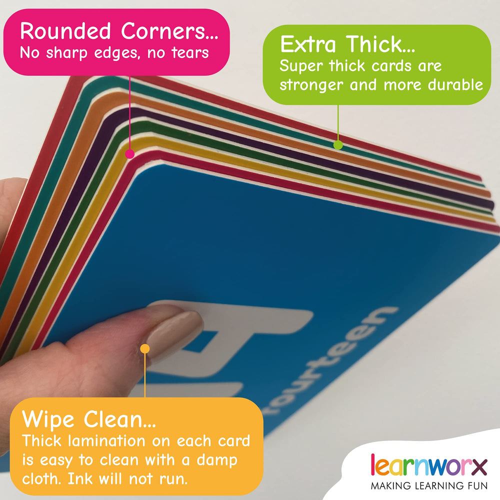 Learnworx Number Flash Cards visual-easy-clean: wipe-clean surfaces simplify mess-friendly learning.