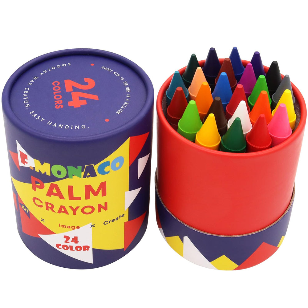 Lebze Toddler Crayons in a sturdy container showing 24 colors for creativity.