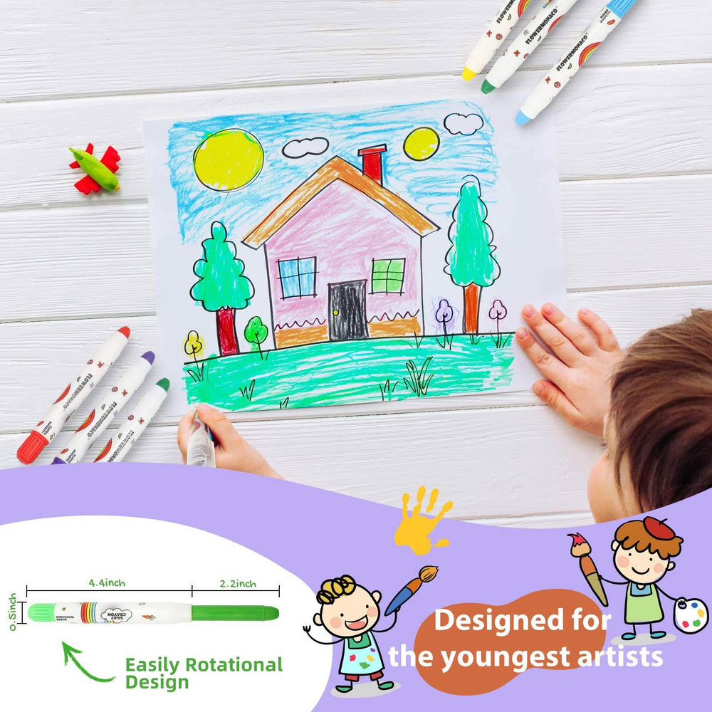 Lebze washable crayons wipe away with soap and water after doodles.