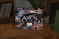 Leder Games Arcs box front showcases iconic art and promise of conflict.