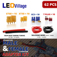 Ledvillage 62pcs kit – XT30 connectors for efficient LiPo battery setups and lightweight drone builds.