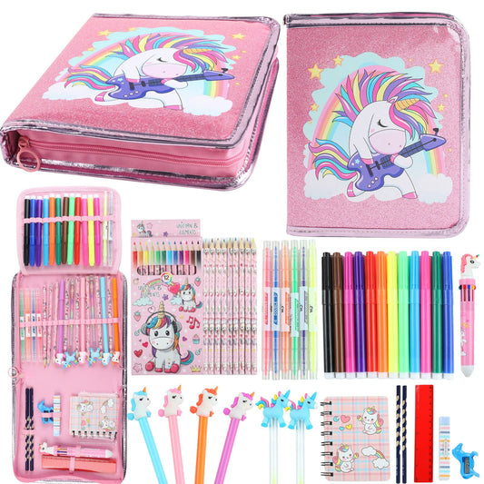 Leeche fruit scented markers inside the unicorn pencil case for vibrant art on the go