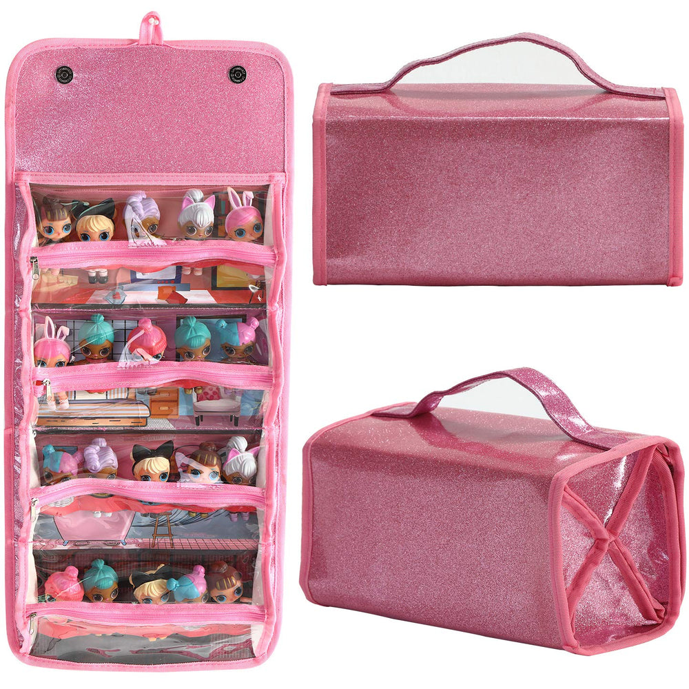 Leeche doll storage display foldout pink for easy viewing and organization.