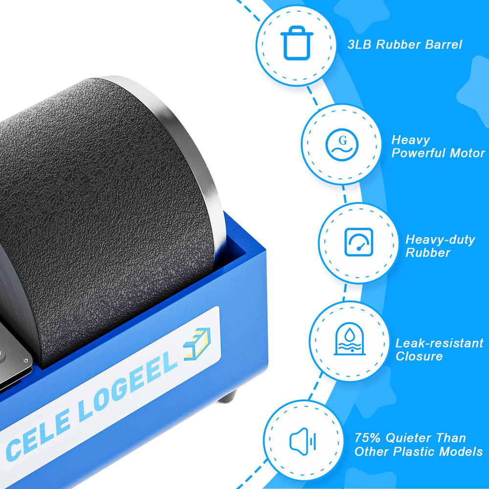 Leegol Electric Rock Tumbler Kit lid closeup showing secure leak-proof design.