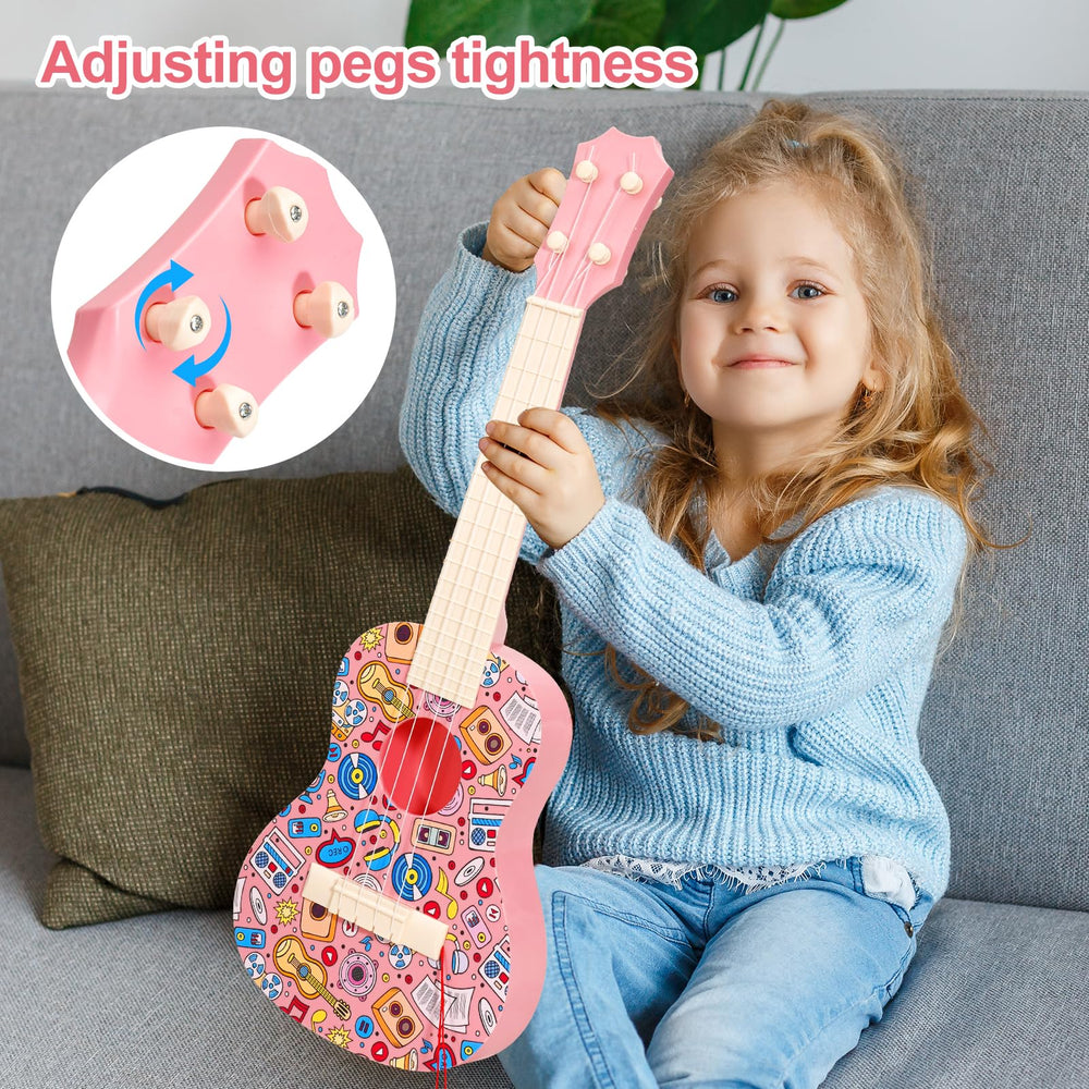LeeQee ukulele held by small hands, portable and travel-friendly