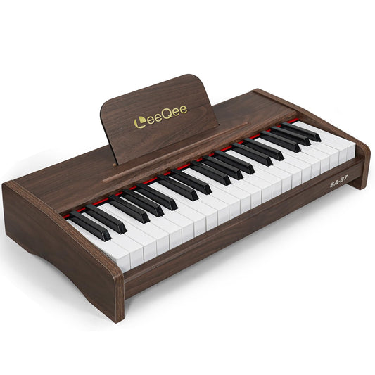 LeeQee 37-key wooden keyboard for kids, ideal for early music exploration.