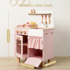 Leeshyah pink wooden play kitchen quick-assembly instructions included.