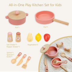 Leeshyah pink wooden play kitchen kids playing fosters screen-free family moments.