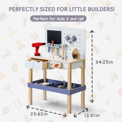Leeshyah toy workbench features smooth edges for safe, worry-free pretend play.
