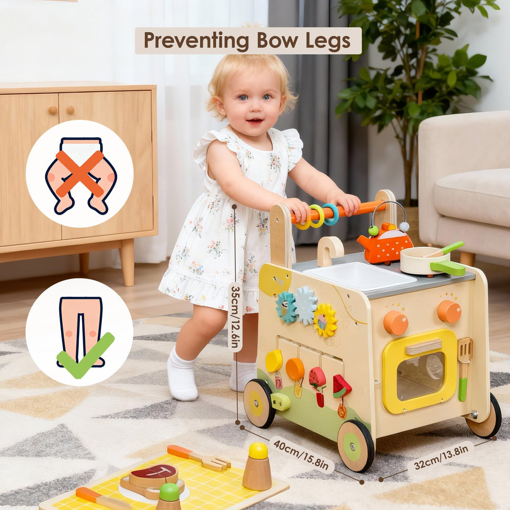 Leeshyah wooden walker with pretend kitchen encourages imaginative play and role learning
