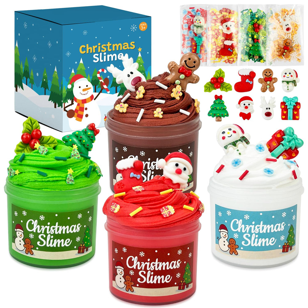 Leetous Christmas slime kit colors red, green, white, brown for festive play