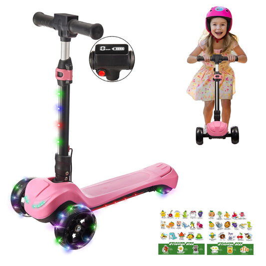 LEFELWEL 3-Wheel Kids Scooter with LCD display shows speed and battery status for safe riding.