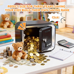 LEFREE piggy bank interior space shown with coins.