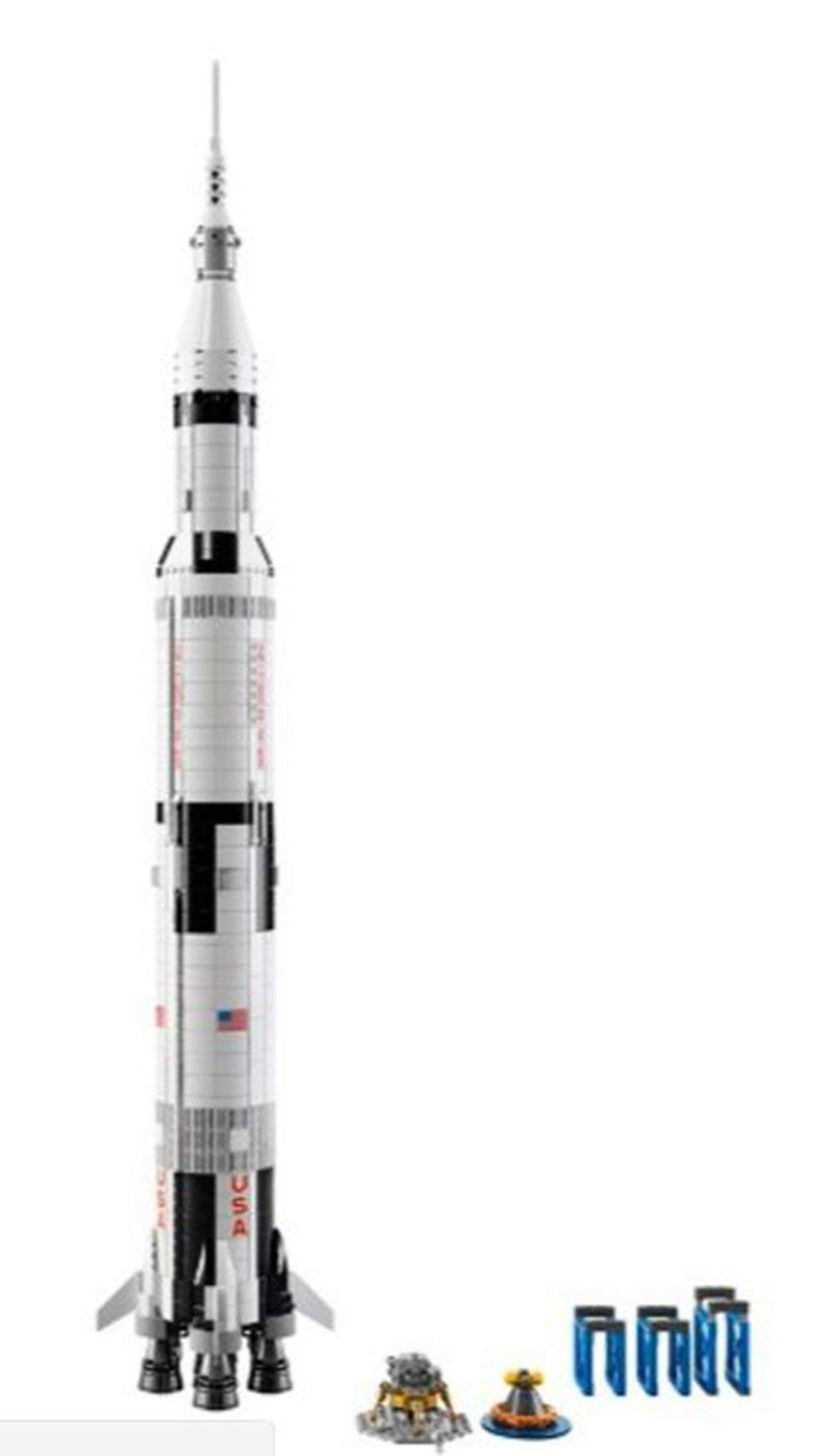 LEGO 21309 NASA Apollo Saturn V display stands showing stable horizontal display