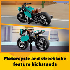 LEGO 31135 movable front wheel and headlights enhance tactile play.
