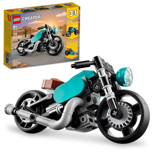 LEGO 31135 vintage motorcycle toy with movable front wheel for dynamic play.