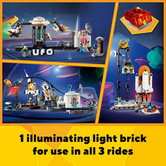 LEGO 31142 Meteor with light brick illuminates scenes during builds for drama.