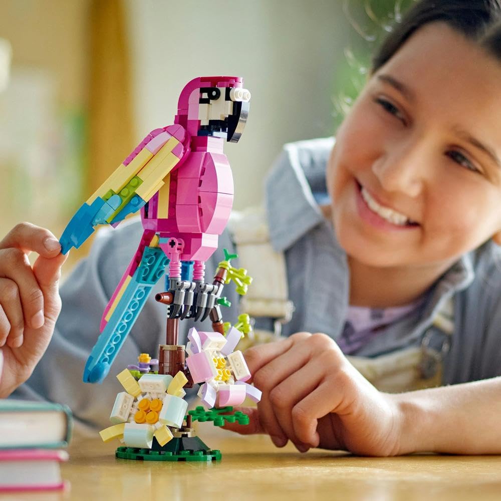 LEGO 31144 Exotic Pink Parrot wings extended for dynamic play