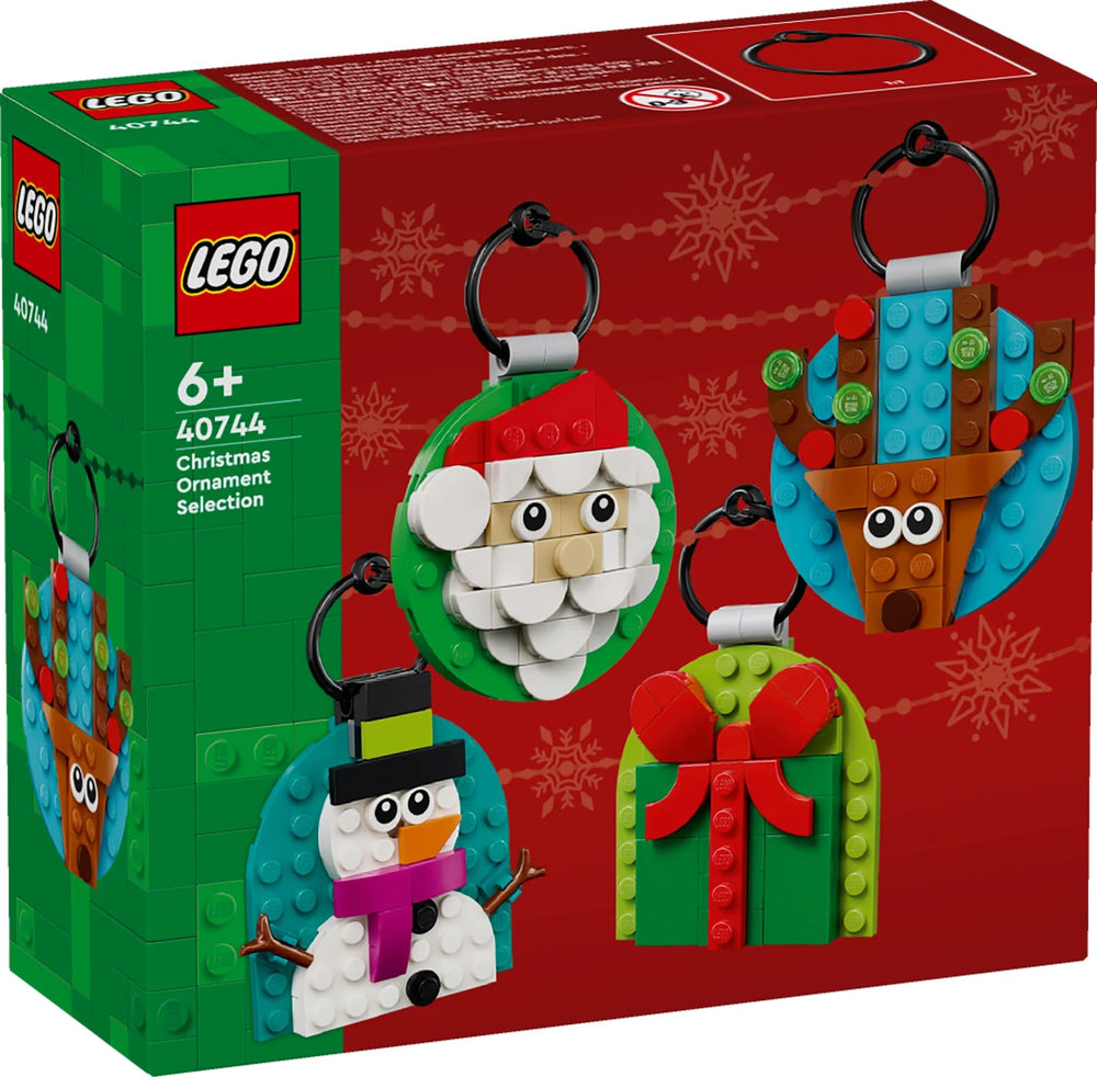 LEGO 40744 assembled ornaments showcase a playful holiday centerpiece.