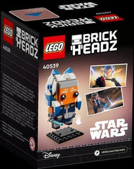 LEGO Ahsoka Tano BrickHeadz with blue lightsabers for display.