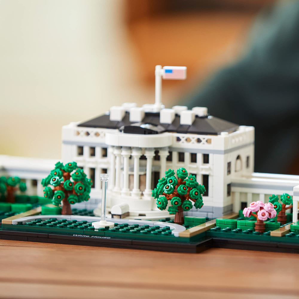 LEGO Architecture White House east wing with garden context and facade line.
