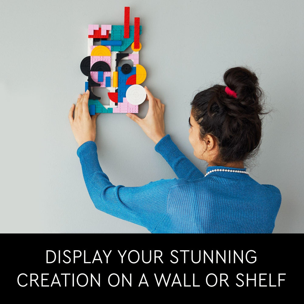 LEGO Art 31210 circle pieces introduce playful shapes as a modern centerpiece.