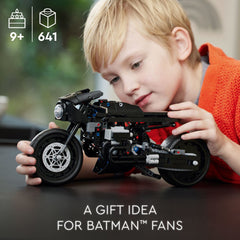 LEGO BATCYCLE kickstand enables stable display on shelf or desk.