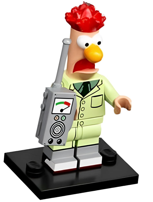 LEGO Beaker minifigure with purple cape, ideal for display and creative play.