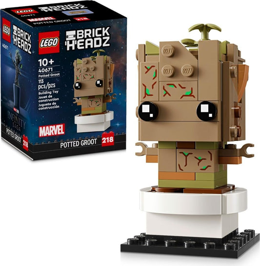 LEGO BrickHeadz Potted Groot front view for display and collectability.