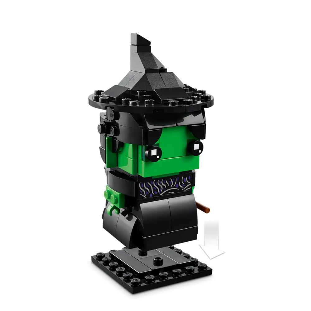 Assembled Wicked Elfaba Grinda duo ready for display in a BrickHeadz collection