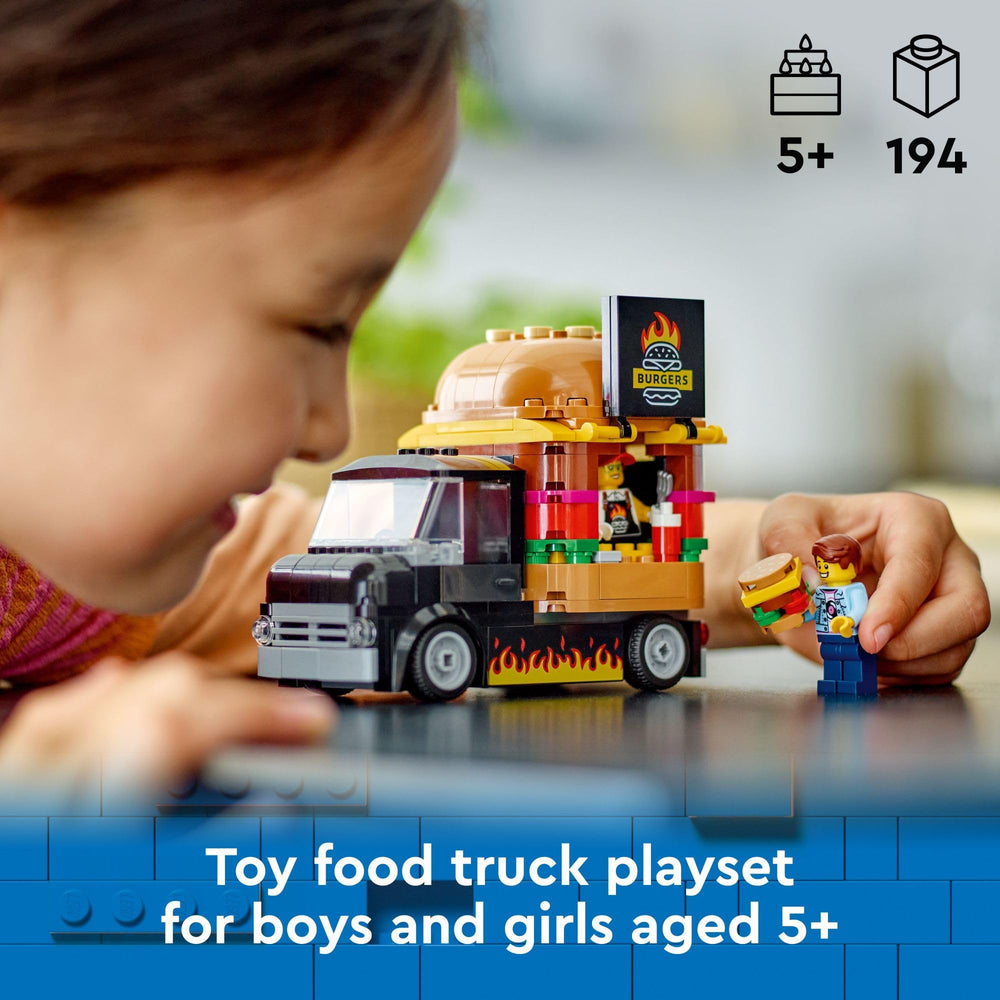 LEGO City burger truck kitchen area opens for quick service role-play