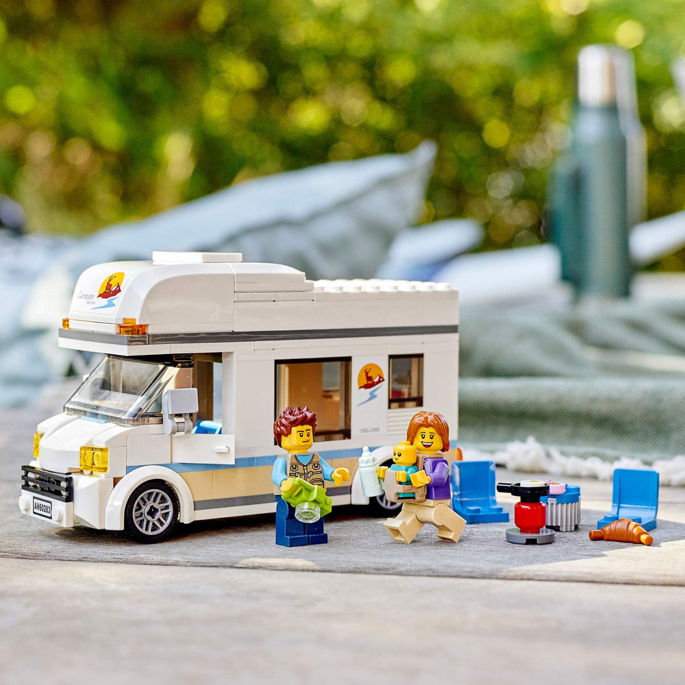 LEGO City camper assembly guide image showing Instructions PLUS for easy builds