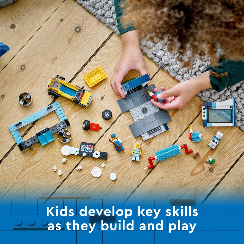 LEGO City Car Wash movable dryer fans enable dynamic drying play.
