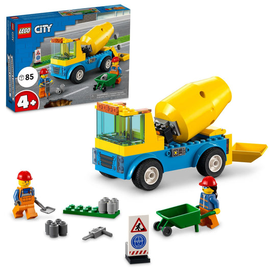 LEGO City Cement Mixer Truck 60325 side view promotes realistic construction play.