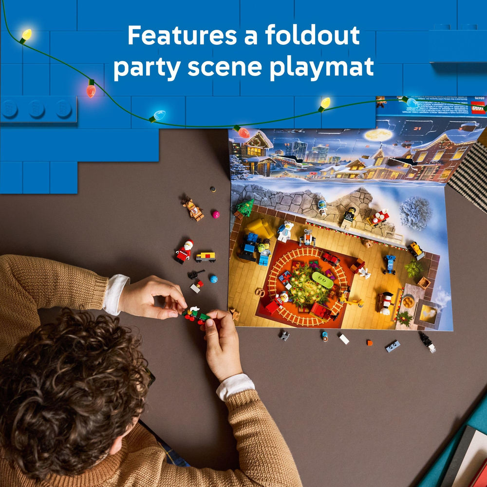 LEGO City Christmas party playmat unfolds into a winter backdrop for stories