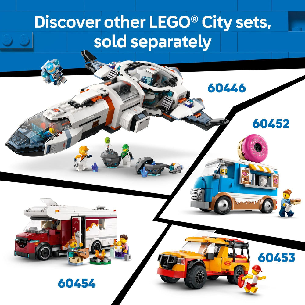 LEGO City Donut Truck cash register and mugs support busy roleplay scenarios.