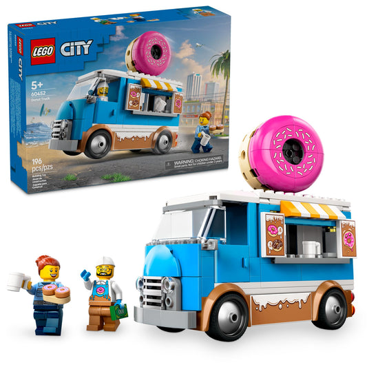 LEGO City Donut Truck toy vehicle for imaginative play and pretend storefronts.