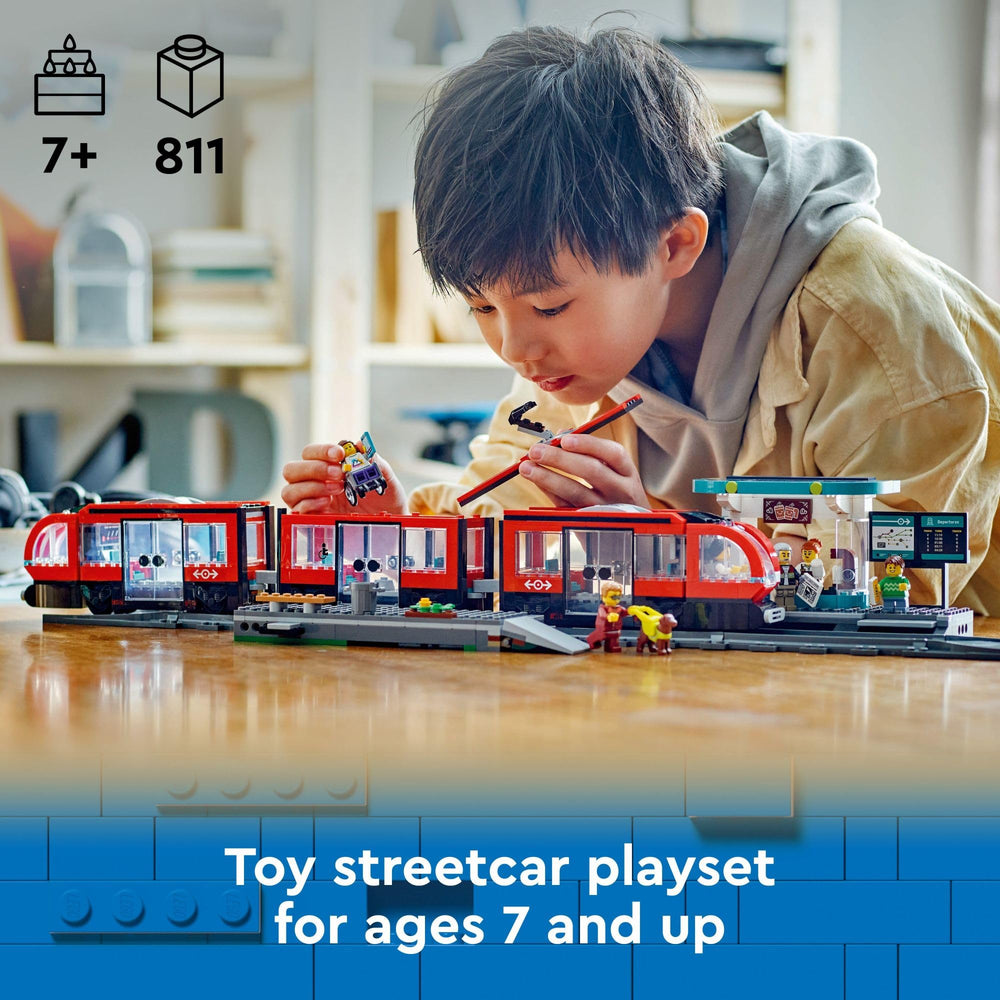 LEGO City Downtown Streetcar and Station interior with seating encourages imaginative passenger rides