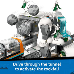 LEGO City Explorers Arctic Polar Express mountain tunnel showcases rockfall function.