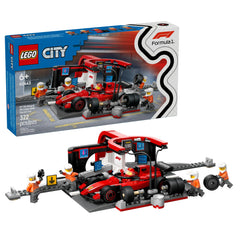 LEGO City F1 Pit Stop with Ferrari car in action for fast pretend pit stops.