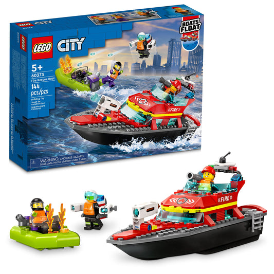 LEGO City Fire Rescue Boat 60373 front view for water play and imagination