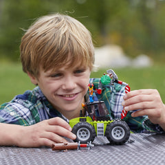 LEGO City Forest Tractor 60181 log stand enables pretend loading action.