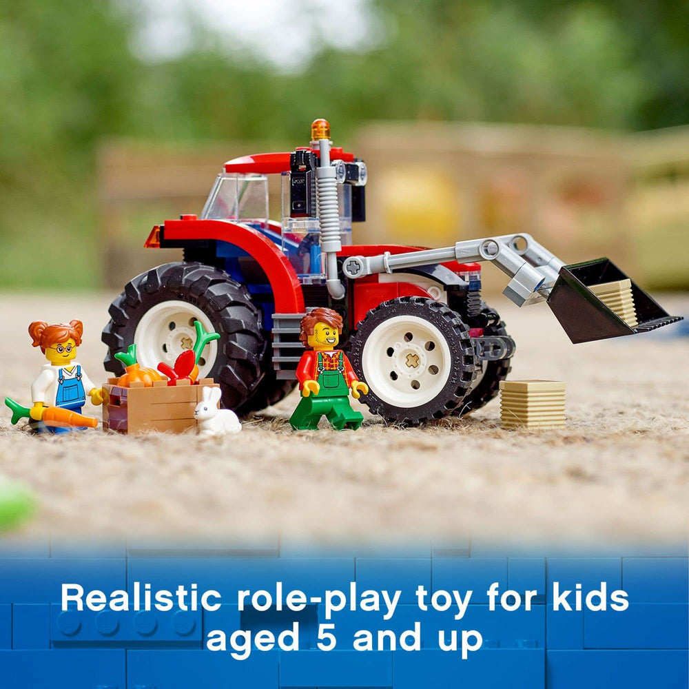 LEGO City Tractor 60287 scene with rabbit and veggies drives farm gameplay