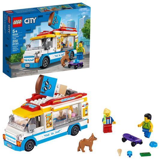 LEGO City Ice Cream Truck 60253 front view highlights vibrant colors for imaginative play