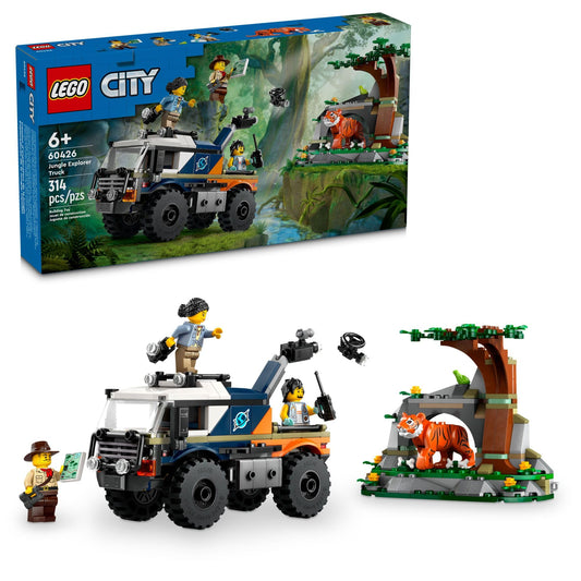 LEGO City Jungle Explorer off-road truck front view with rugged tires for adventure play