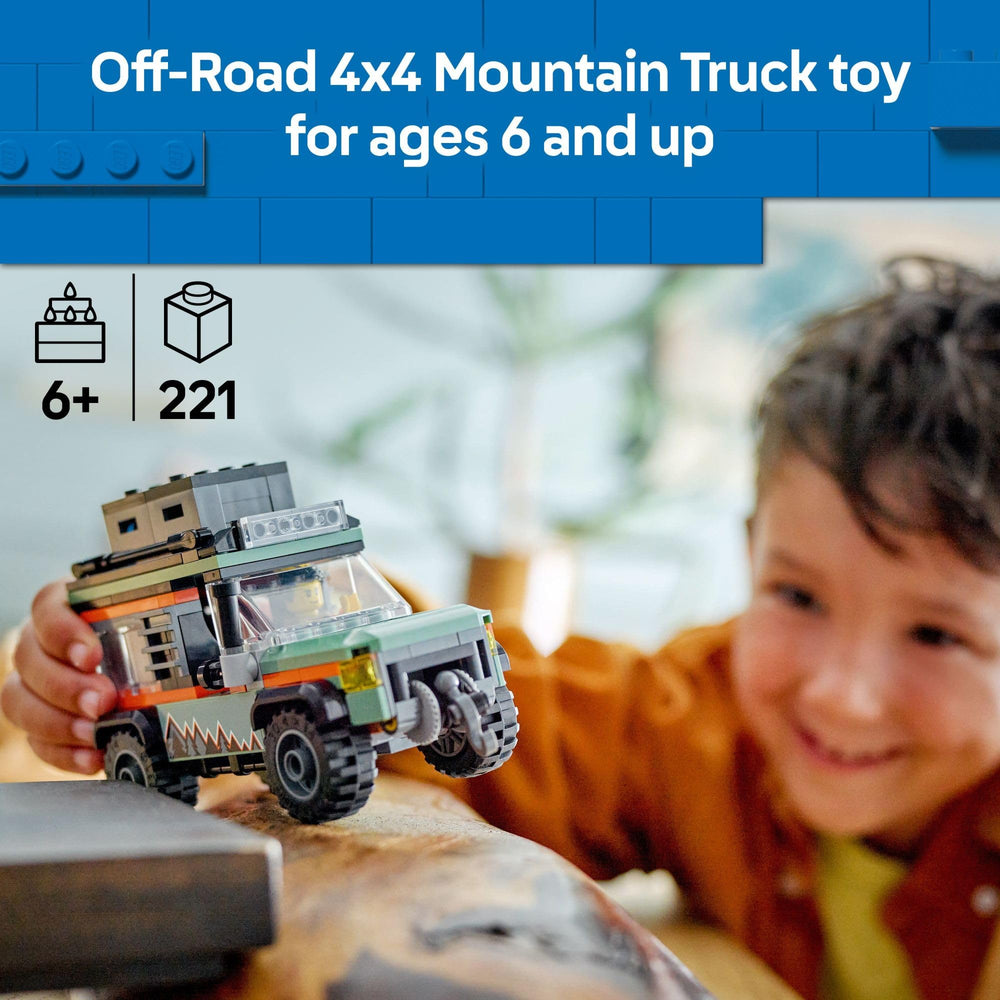 LEGO City Off-Road 4x4 Mountain Truck side view highlights adventure-ready silhouette.